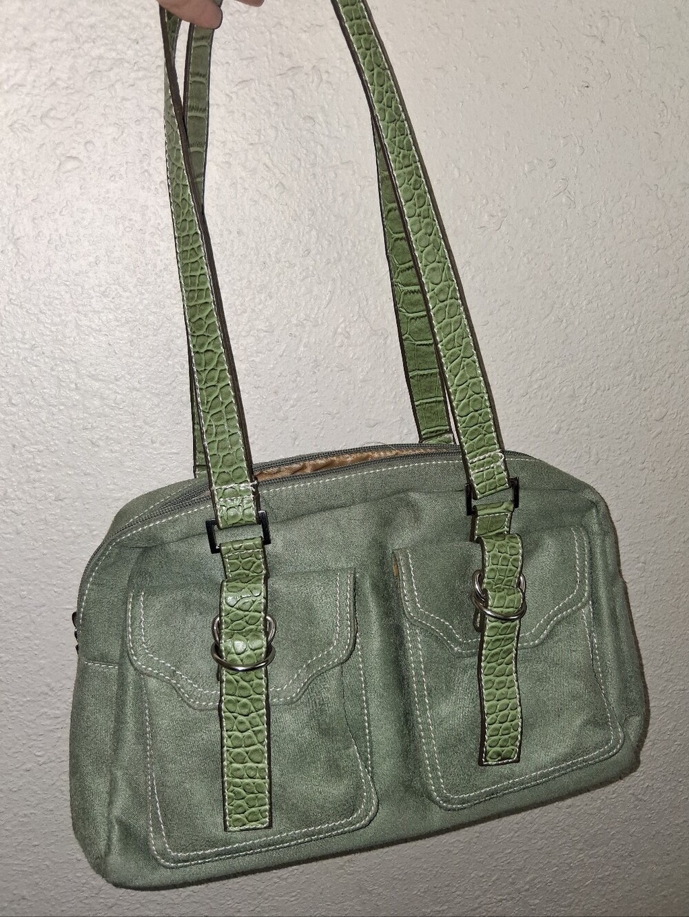 Green Faux Suede Shoulder Bag - Picture 2 of 7